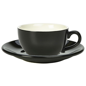 Royal Genware Black Bowl Shaped Cup and Black Saucer 8.8oz / 250ml (Pack of 6)